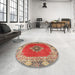 Round Machine Washable Traditional Red Rug in a Office, wshtr4084