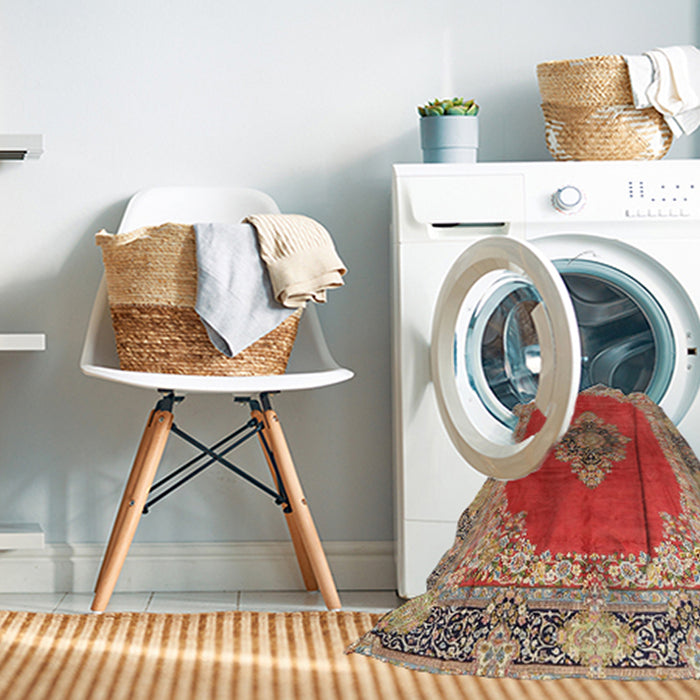 Machine Washable Traditional Red Rug in a Washing Machine, wshtr4084