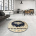 Round Traditional Khaki Gold Medallion Rug in a Office, tr4085