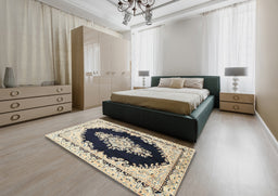 Traditional Khaki Gold Medallion Rug in a Bedroom, tr4085