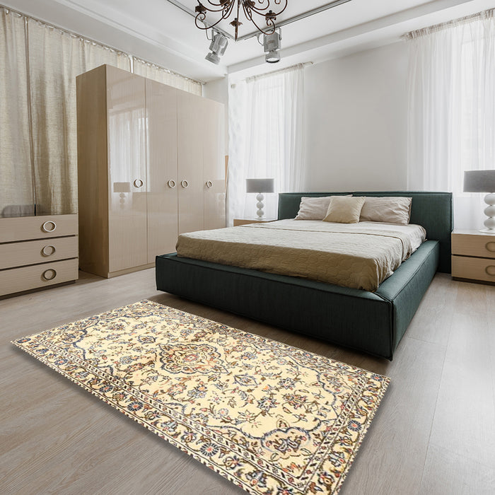 Machine Washable Traditional Dark Almond Brown Rug in a Bedroom, wshtr4087