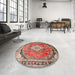 Round Machine Washable Traditional Fire Brick Red Rug in a Office, wshtr408