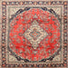 Square Traditional Fire Brick Red Medallion Rug, tr408