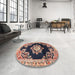 Round Traditional Purple Medallion Rug in a Office, tr4090