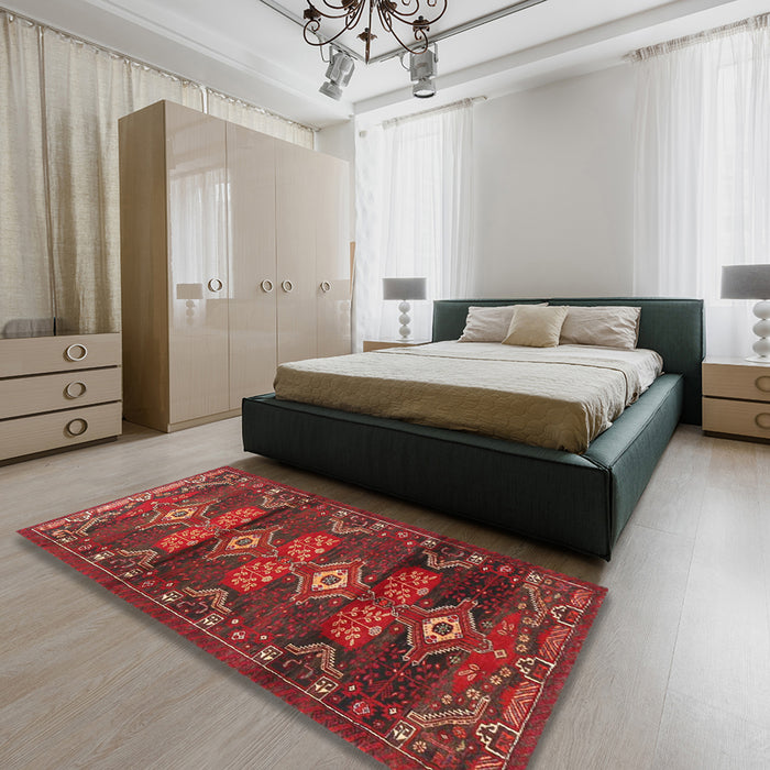 Machine Washable Traditional Sienna Brown Rug in a Bedroom, wshtr4091