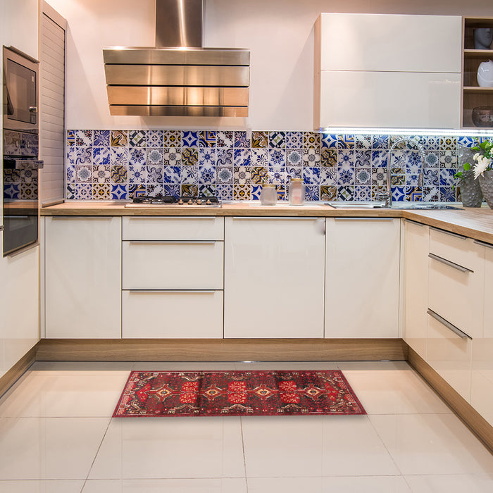 Traditional Sienna Brown Persian Rug in a Kitchen, tr4091