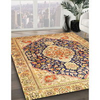 Traditional Chrome Gold Yellow Medallion Rug, tr4092