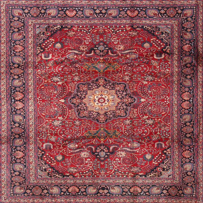 Round Machine Washable Traditional Red Rug, wshtr4093