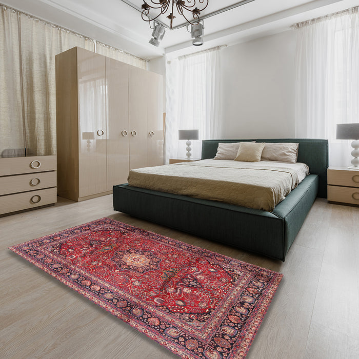 Machine Washable Traditional Red Rug in a Bedroom, wshtr4093