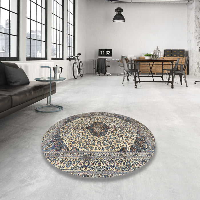 Round Machine Washable Traditional Tan Brown Rug in a Office, wshtr4094