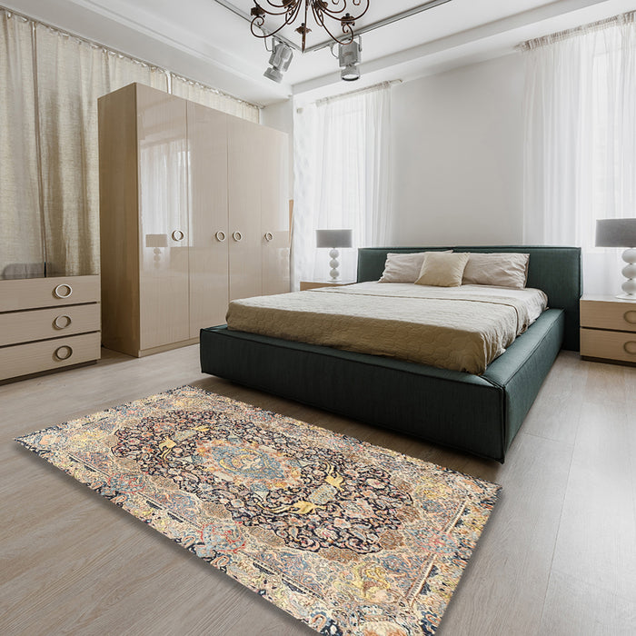 Machine Washable Traditional Brown Rug in a Bedroom, wshtr4095