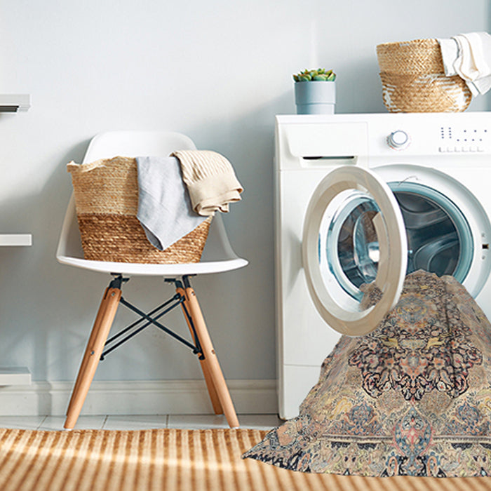 Machine Washable Traditional Brown Rug in a Washing Machine, wshtr4095