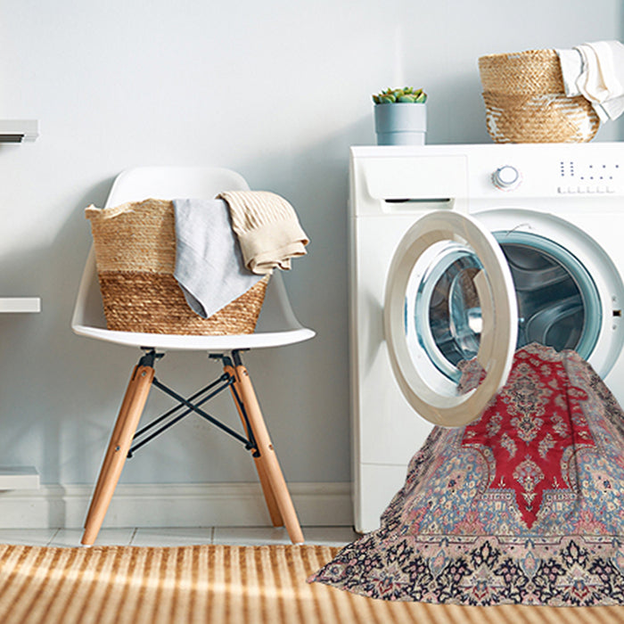 Machine Washable Traditional Tan Brown Rug in a Washing Machine, wshtr4096