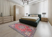 Machine Washable Traditional Brown Red Rug in a Bedroom, wshtr4097