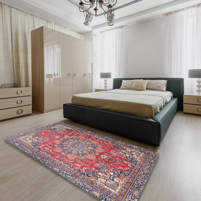 Traditional Brown Red Medallion Rug in a Bedroom, tr4097