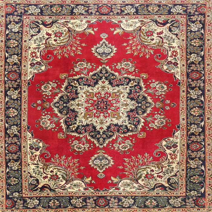 Round Machine Washable Traditional Tomato Red Rug, wshtr4099