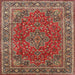 Square Traditional Orange Brown Medallion Rug, tr40