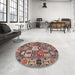 Round Traditional Light French Beige Brown Persian Rug in a Office, tr4102