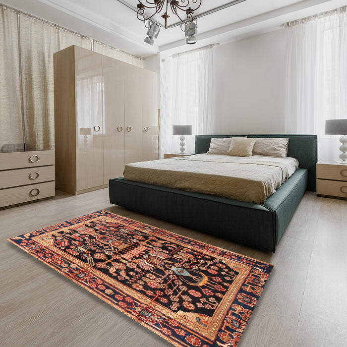 Machine Washable Traditional Sunrise Orange Rug in a Bedroom, wshtr4103
