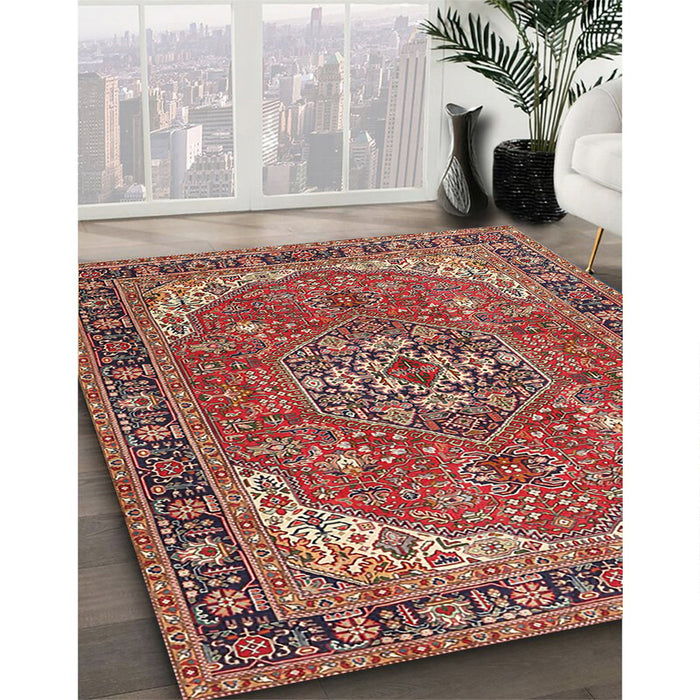 Traditional Light Copper Gold Medallion Rug in Family Room, tr4105