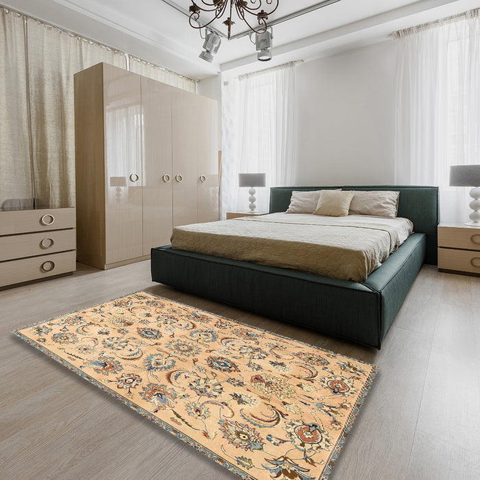 Traditional Copper Brown Persian Rug in a Bedroom, tr4107