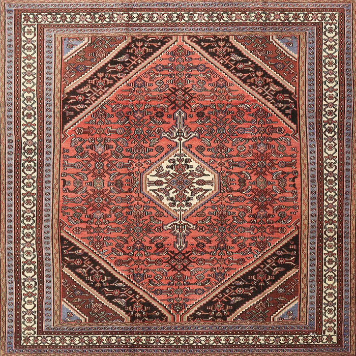 Round Machine Washable Traditional Saffron Red Rug, wshtr4108