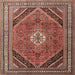 Round Machine Washable Traditional Saffron Red Rug, wshtr4108