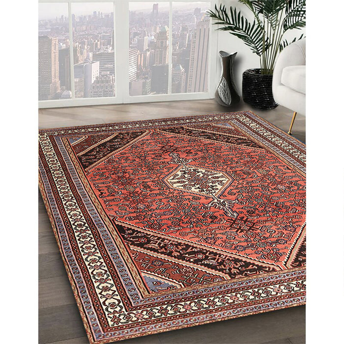 Machine Washable Traditional Saffron Red Rug in a Family Room, wshtr4108