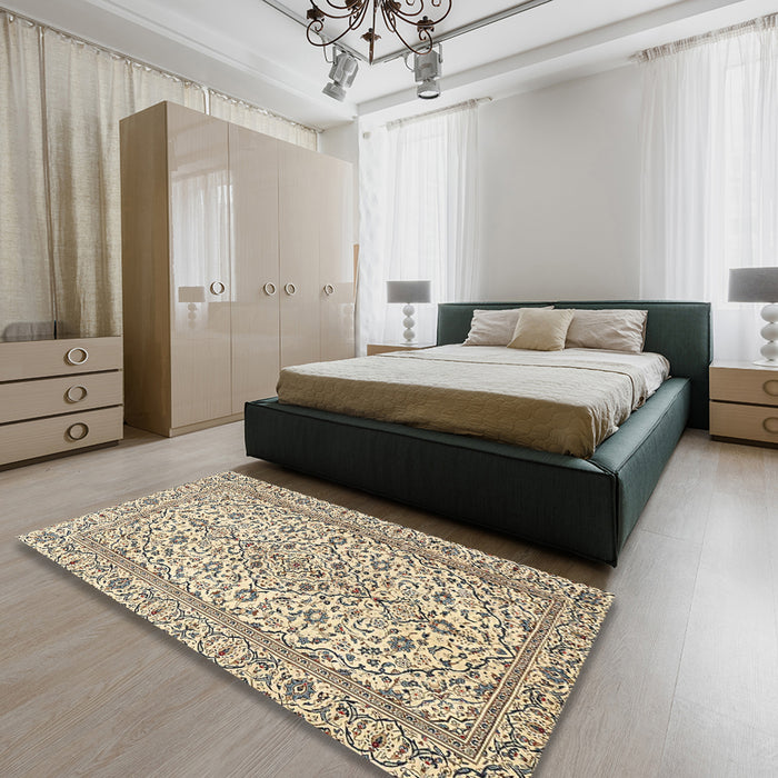 Machine Washable Traditional Brown Rug in a Bedroom, wshtr4109