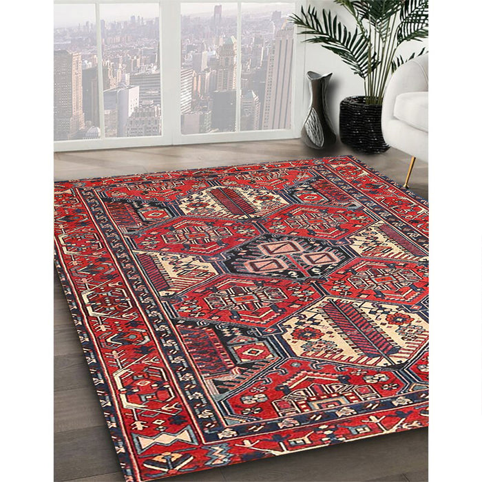 Traditional Dark Almond Brown Persian Rug in Family Room, tr4117