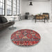 Round Traditional Dark Almond Brown Persian Rug in a Office, tr4117