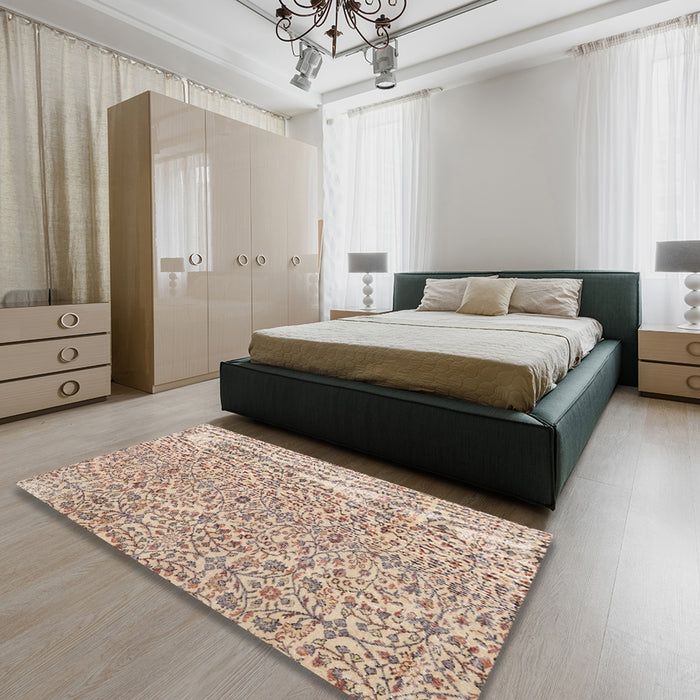 Machine Washable Traditional Dark Almond Brown Rug in a Bedroom, wshtr4122
