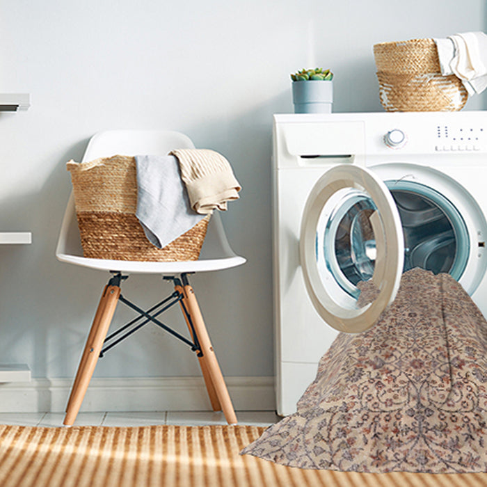 Machine Washable Traditional Dark Almond Brown Rug in a Washing Machine, wshtr4122