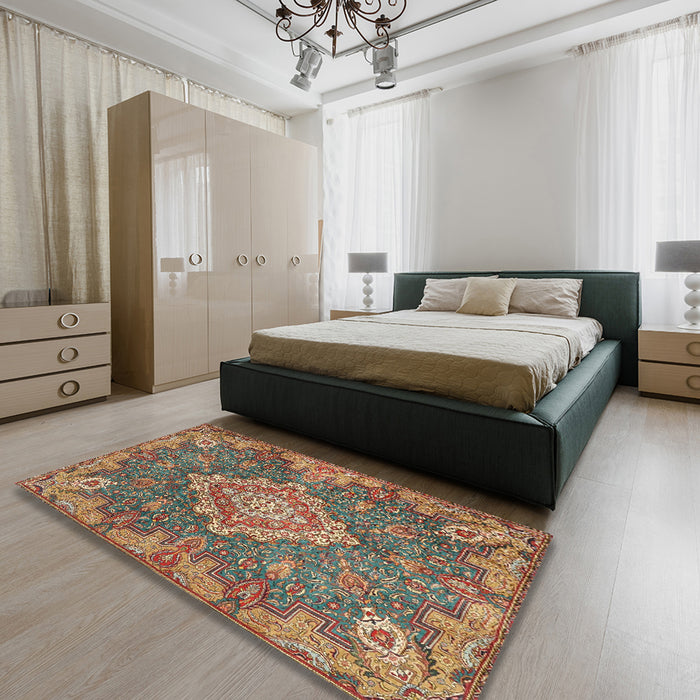 Machine Washable Traditional Dark Sienna Brown Rug in a Bedroom, wshtr4127