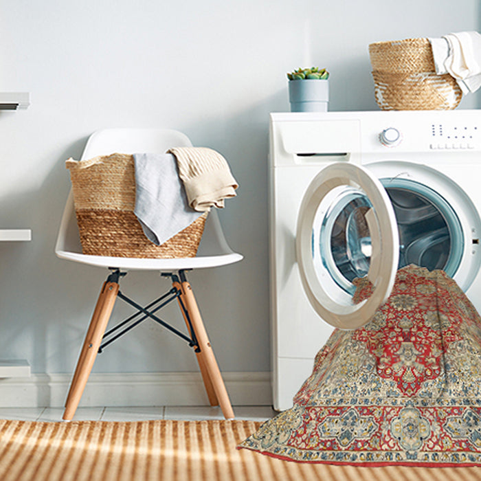 Machine Washable Traditional Brown Gold Rug in a Washing Machine, wshtr412