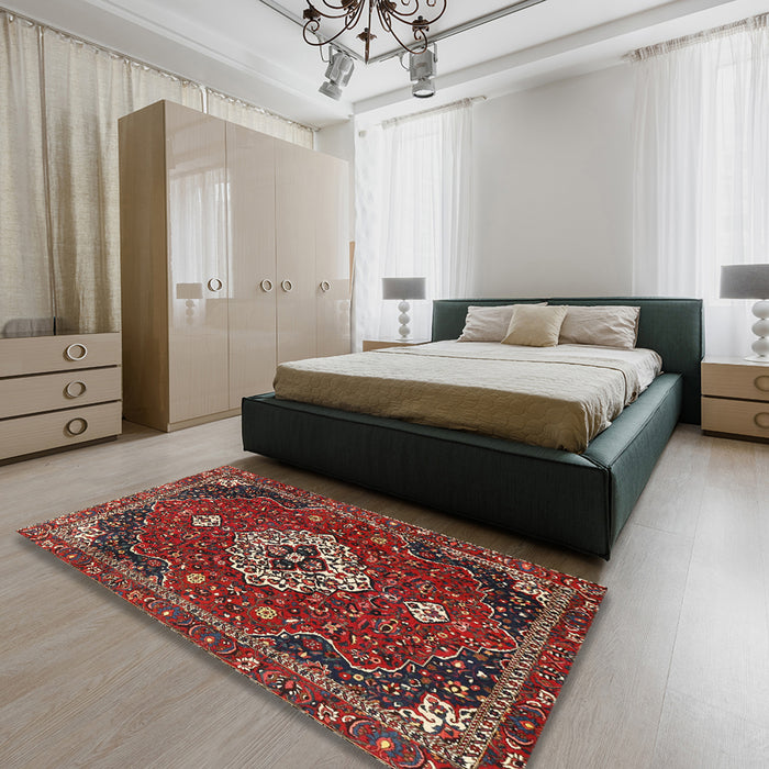 Machine Washable Traditional Dark Almond Brown Rug in a Bedroom, wshtr4130