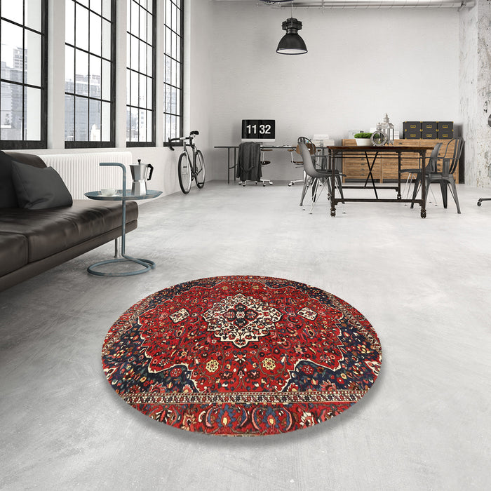 Round Traditional Dark Almond Brown Medallion Rug in a Office, tr4130