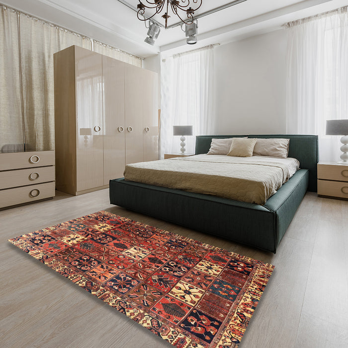 Machine Washable Traditional Saffron Red Rug in a Bedroom, wshtr4131