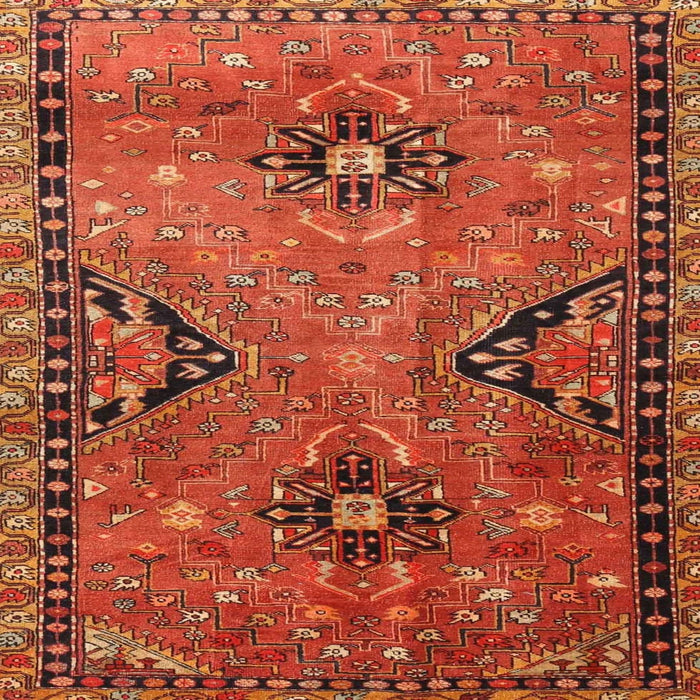 Round Machine Washable Traditional Orange Rug, wshtr4132
