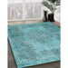 Traditional Deep-Sea Green Persian Rug in Family Room, tr4136