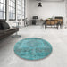 Round Machine Washable Traditional Deep-Sea Green Rug in a Office, wshtr4136