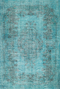 Machine Washable Traditional Deep-Sea Green Rug, wshtr4136