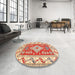 Round Machine Washable Traditional Brown Gold Rug in a Office, wshtr413