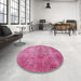 Round Traditional Hot Pink Persian Rug in a Office, tr4146