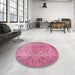 Round Traditional Hot Pink Persian Rug in a Office, tr4147