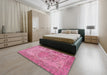 Machine Washable Traditional HotPink Rug in a Bedroom, wshtr4147