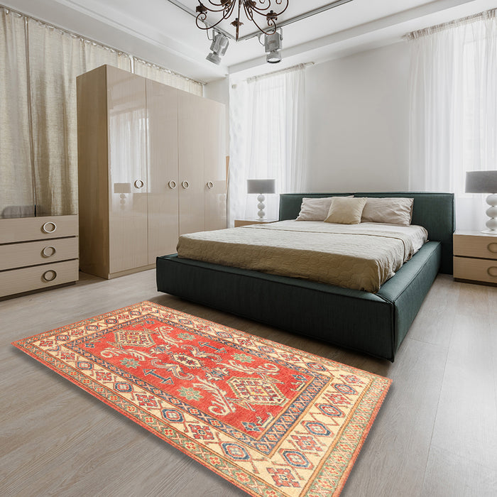 Traditional Red Geometric Rug in a Bedroom, tr414