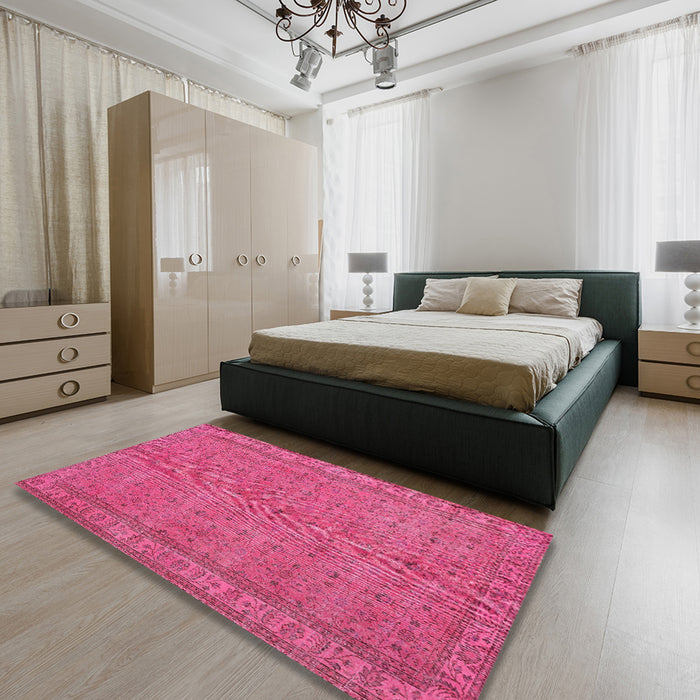 Traditional Neon Hot Pink Persian Rug in a Bedroom, tr4150
