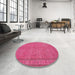 Round Machine Washable Traditional Neon Hot Pink Rug in a Office, wshtr4150