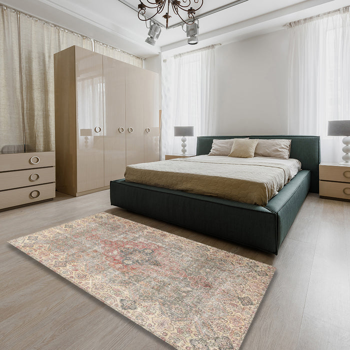 Traditional Camel Brown Persian Rug in a Bedroom, tr4152